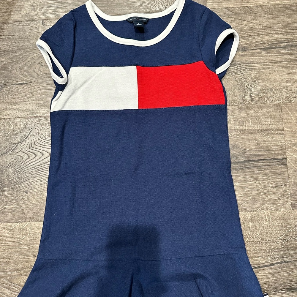 Colorblock Navy Dress with Red and White Accents
